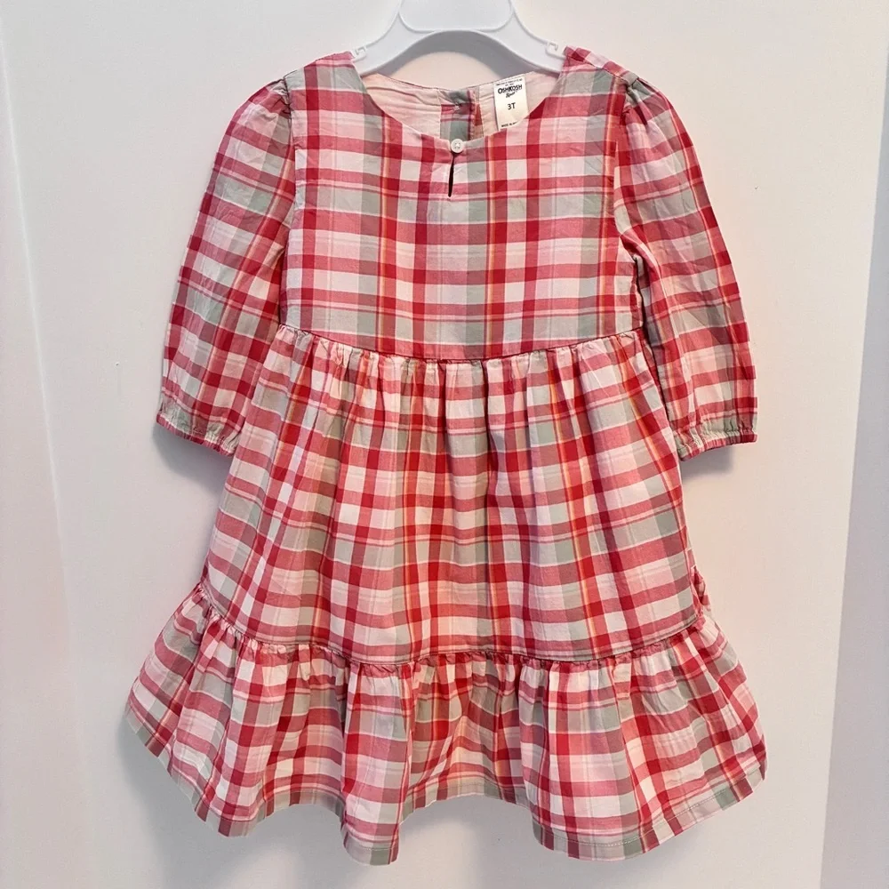 OshKosh B'gosh Toddler Girl’s Plaid Long Sleeve Dress Red/ Cream Size 3T